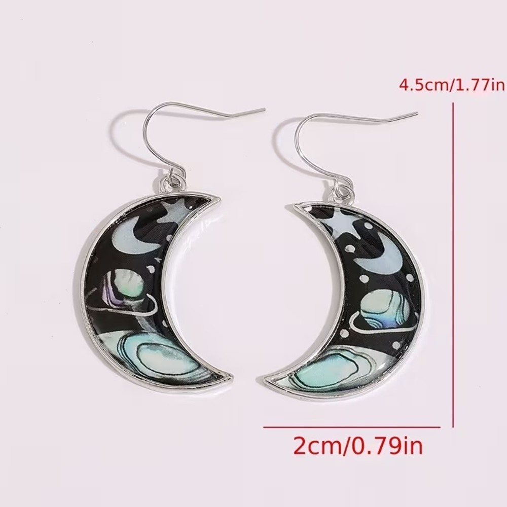 Retro Mysterious Universe Starry Sky Crescent Hook Earrings Boho‎ Witchy NEW - Picture 3 of 3